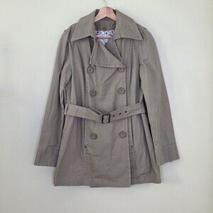Zara Trench Coat Women M Beige Twill Pockets Belt Buttons Removable Liner Preppy